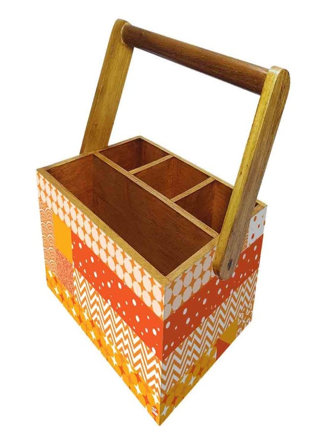 Nutcase spoon fork tissue holder for dining table kitchen restaurants cafe Cutlery holder with handle - Box Pattern Yellow - Image 1