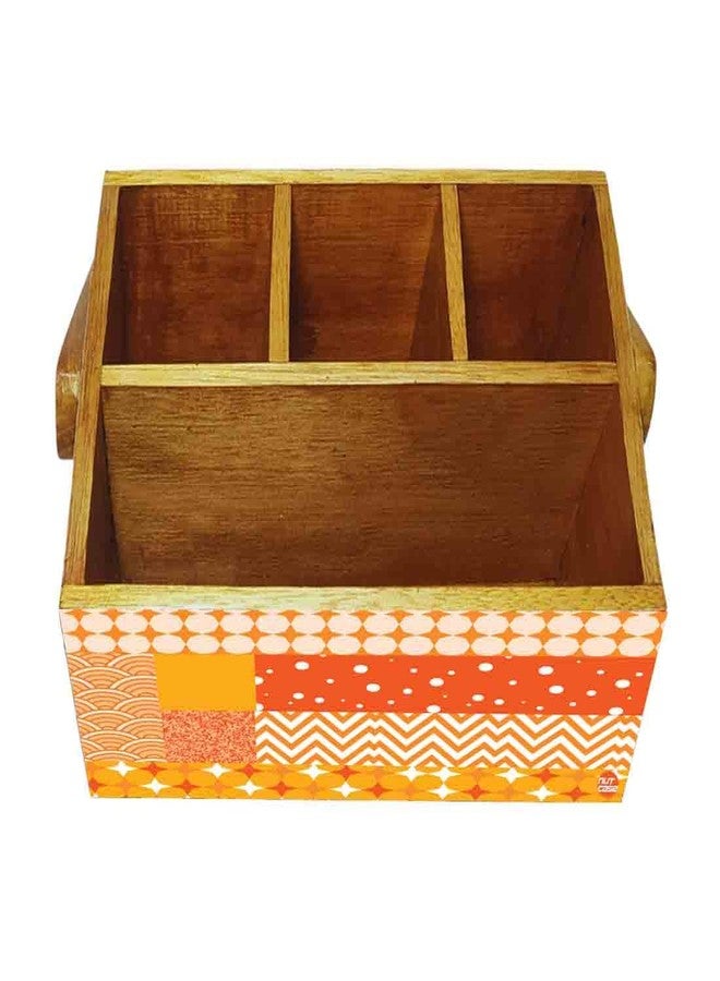 Nutcase spoon fork tissue holder for dining table kitchen restaurants cafe Cutlery holder with handle - Box Pattern Yellow - Image 4