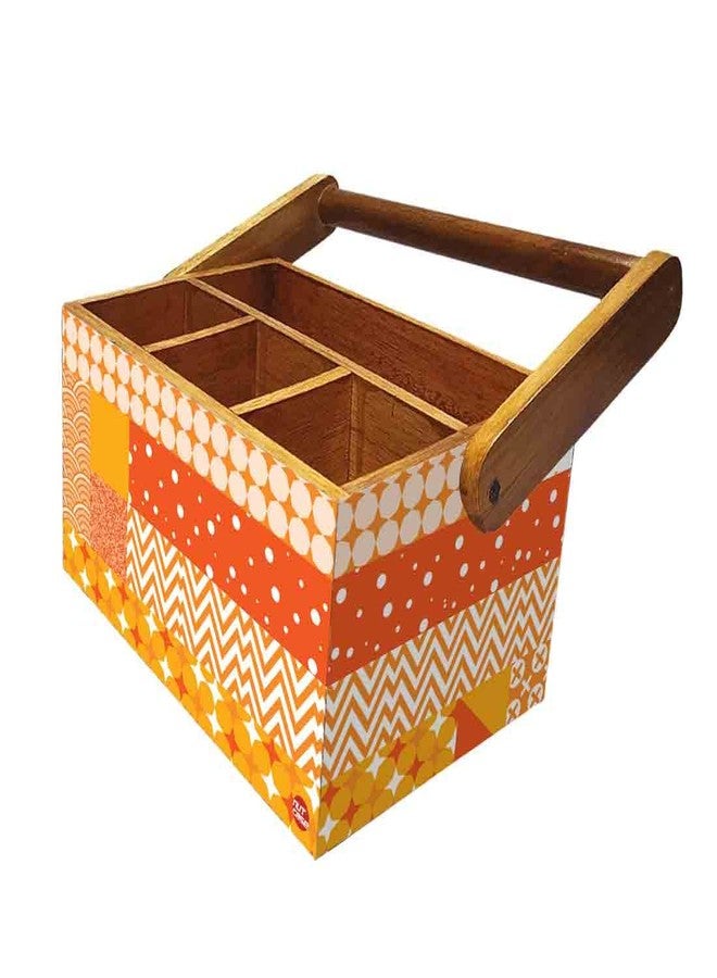 Nutcase spoon fork tissue holder for dining table kitchen restaurants cafe Cutlery holder with handle - Box Pattern Yellow - Image 5