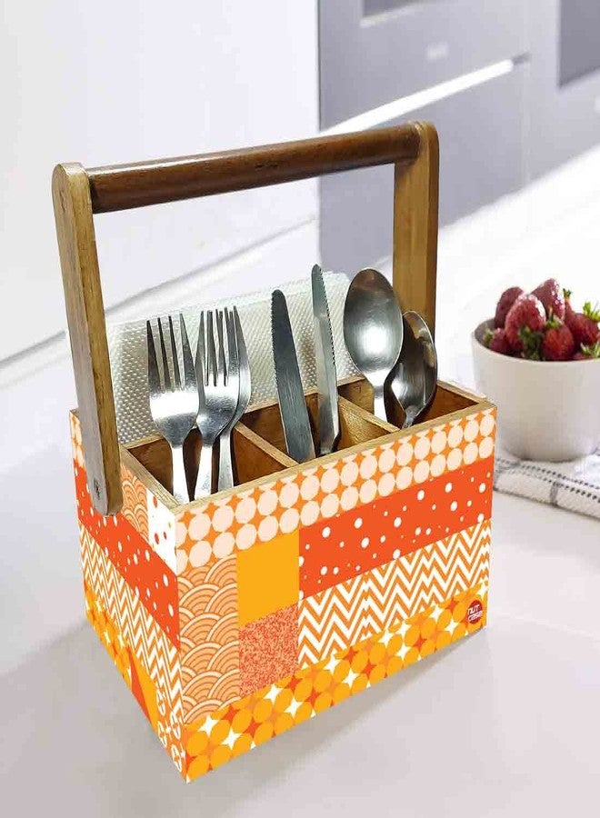 Nutcase spoon fork tissue holder for dining table kitchen restaurants cafe Cutlery holder with handle - Box Pattern Yellow - Image 2