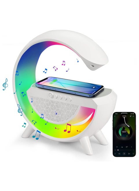 Meditation Speaker For Bedroom With Fast Wireless Charger Colorful RGB LED Lighting, And App Controlled Alarm Clock