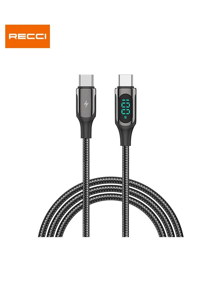 Recci Cable Type C charging and data transfer, 100W contains zinc parts to improve the quality of charging and data transfer,100 cm supports fast charging, charges all devices, black - Image 1