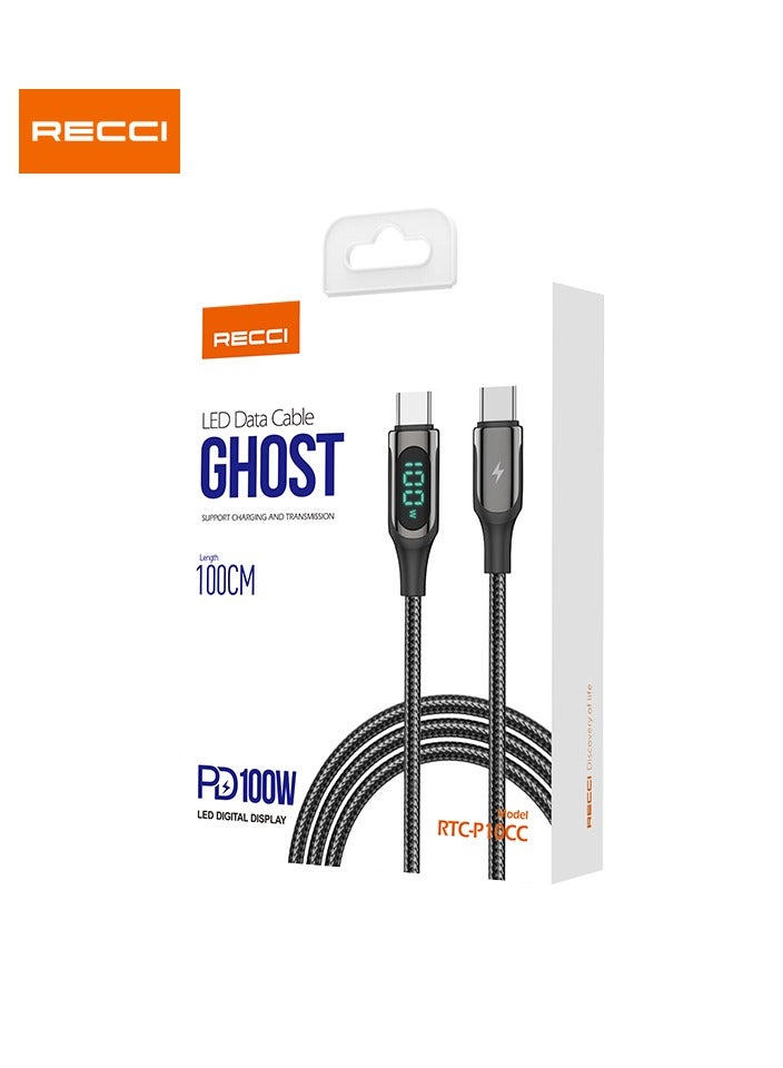 Recci Cable Type C charging and data transfer, 100W contains zinc parts to improve the quality of charging and data transfer,100 cm supports fast charging, charges all devices, black - Image 5