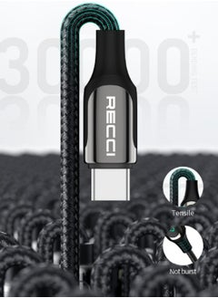 Recci Cable Type C charging and data transfer, 100W contains zinc parts to improve the quality of charging and data transfer,100 cm supports fast charging, charges all devices, black  - Image 4