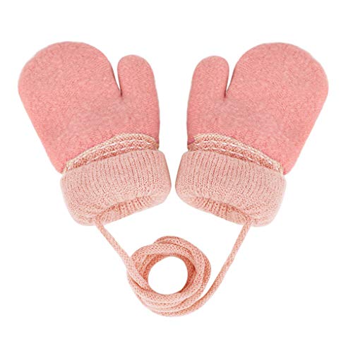 Holiberty Toddler Baby Knitted Winter Gloves Cable Mittens Cute Cartoon Bear Kids Boys Girls Thermal Thick Fleece Lined Gloves Wool Warm Knit Snow Ski Cold Weather Gloves Children with String Age 0-3Y - Image 5