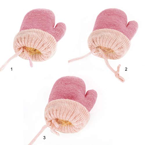 Holiberty Toddler Baby Knitted Winter Gloves Cable Mittens Cute Cartoon Bear Kids Boys Girls Thermal Thick Fleece Lined Gloves Wool Warm Knit Snow Ski Cold Weather Gloves Children with String Age 0-3Y - Image 4