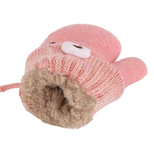 Holiberty Toddler Baby Knitted Winter Gloves Cable Mittens Cute Cartoon Bear Kids Boys Girls Thermal Thick Fleece Lined Gloves Wool Warm Knit Snow Ski Cold Weather Gloves Children with String Age 0-3Y - Image 3
