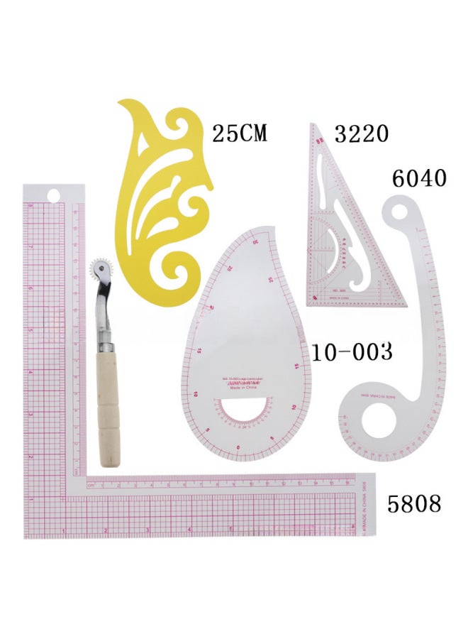 ثام مسطرة الملابس، مسطرة القص، مسطرة كم القفص، مسطرة المنحنيات، مسطرة قوس الأزرار، مجموعة مساطر - Image 1