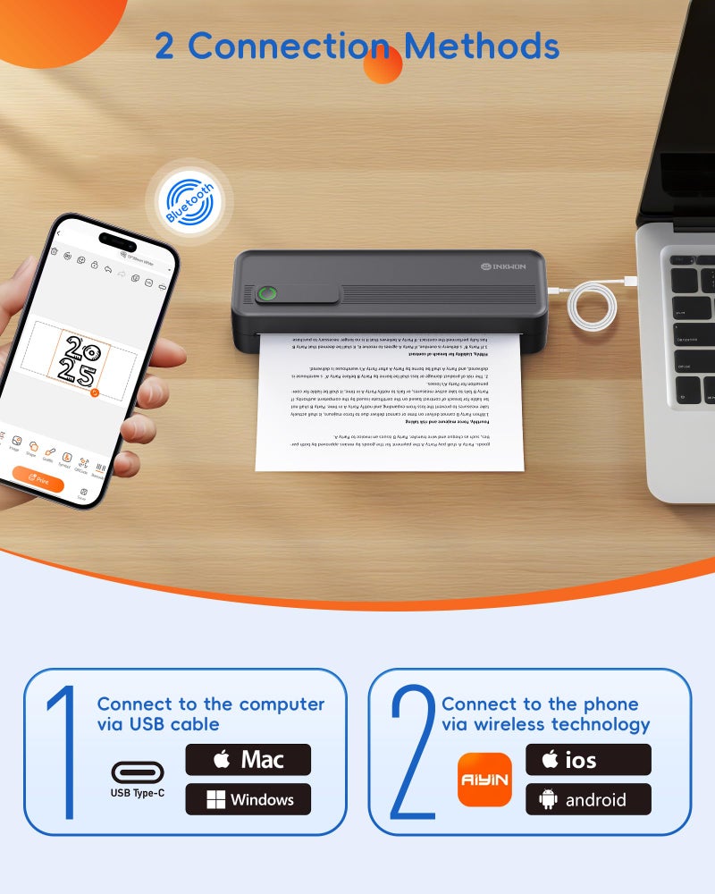 InkWon A41 Bluetooth Thermal Printer, Portable Inkless Printer for Travel Supports 8.5 x 11 Inch Paper, Small Mobile Printing Device Ideal for Office, School, Home - Image 4