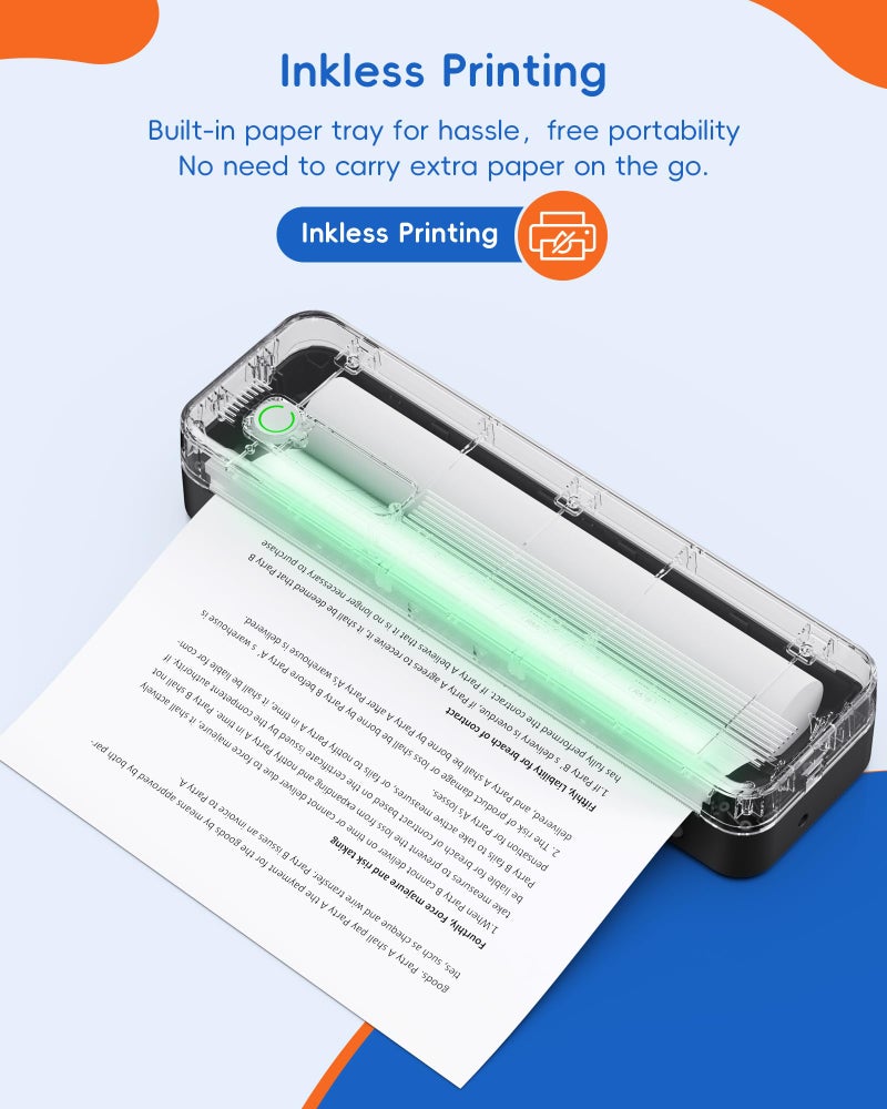 InkWon A41 Bluetooth Thermal Printer, Portable Inkless Printer for Travel Supports 8.5 x 11 Inch Paper, Small Mobile Printing Device Ideal for Office, School, Home - Image 2