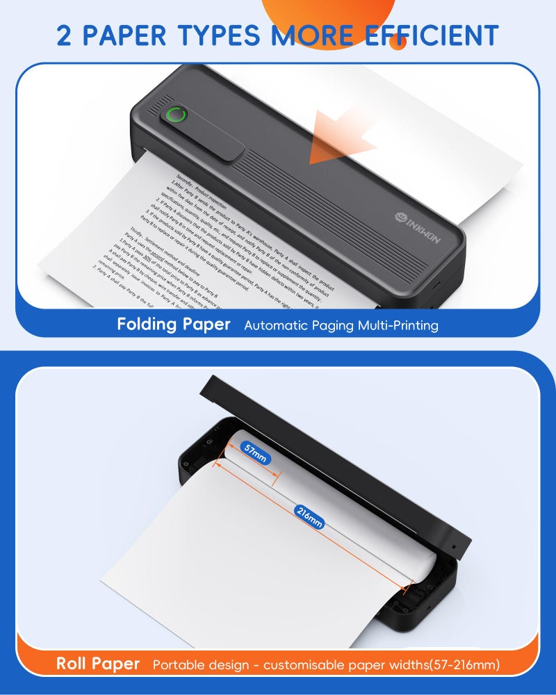 InkWon A41 Bluetooth Thermal Printer, Portable Inkless Printer for Travel Supports 8.5 x 11 Inch Paper, Small Mobile Printing Device Ideal for Office, School, Home - Image 3