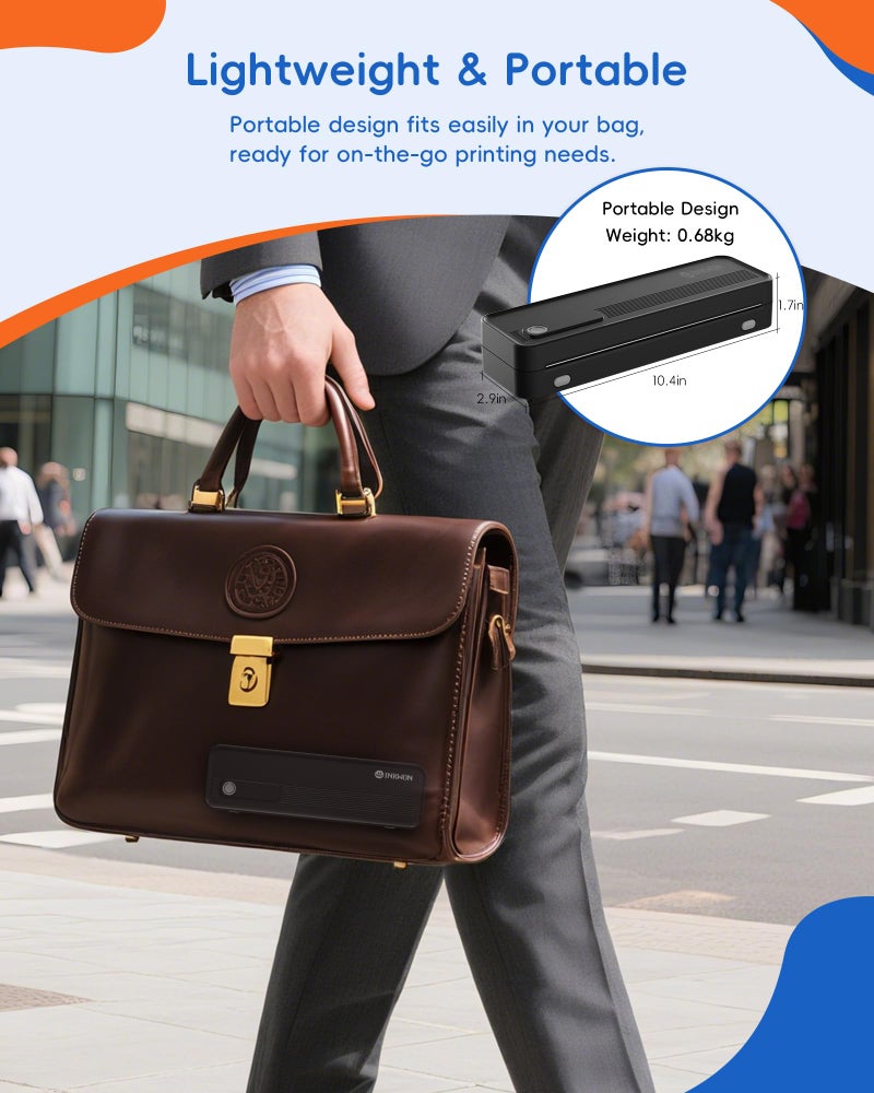 InkWon A41 Bluetooth Thermal Printer, Portable Inkless Printer for Travel Supports 8.5 x 11 Inch Paper, Small Mobile Printing Device Ideal for Office, School, Home - Image 5