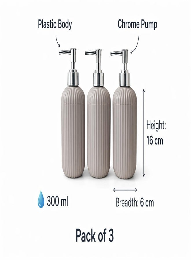 LAGET® Refillable Soap Dispenser Pump Bottle for Bathroom Kitchen, Liquid Handwash, Lotion, Shampoo & Dishwash, Ribbed Bathroom Accessories for Wash Basin (300ml) (Grey) - Image 4