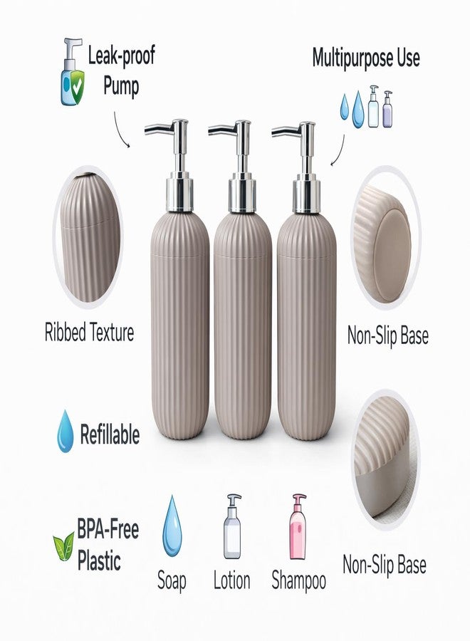 LAGET® Refillable Soap Dispenser Pump Bottle for Bathroom Kitchen, Liquid Handwash, Lotion, Shampoo & Dishwash, Ribbed Bathroom Accessories for Wash Basin (300ml) (Grey) - Image 5