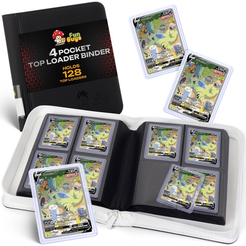 FunGuys Toploader Binder â€“ 4 Pocket Trading Card Binder for 128 Top Loaders, Pokemon Card Binder, MTG, Yugioh, Sports Cards, TCG Storage Album, Zipper Card Collector Folder - Image 1