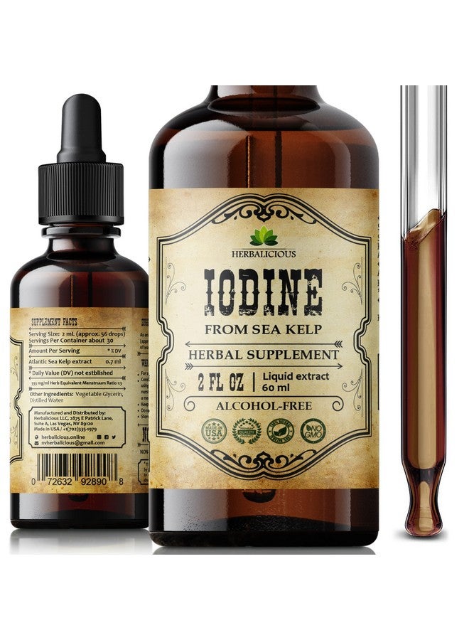 HERBALICIOUS قطرات اليود هيرباليسيوس - سائل يود طبيعي من الطحالب البحرية - مكمل للغدة الدرقية للطاقة والهضم ودعم المناعة - تركيبة عضوية غير معدلة وراثيًا - 2 أونصة سائلة - Image 1