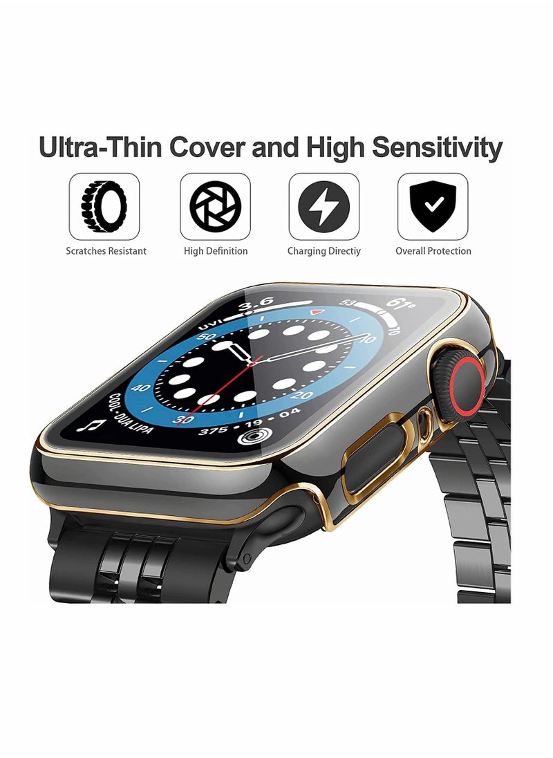 KASTWAVE - 2Pcs Case Compatible with Apple Watch 44mm 40mm , Bumper Built in Tempered Glass Screen Protector, Protective Cover for iWatch Series SE 6 5 4 Women Men - Image 1