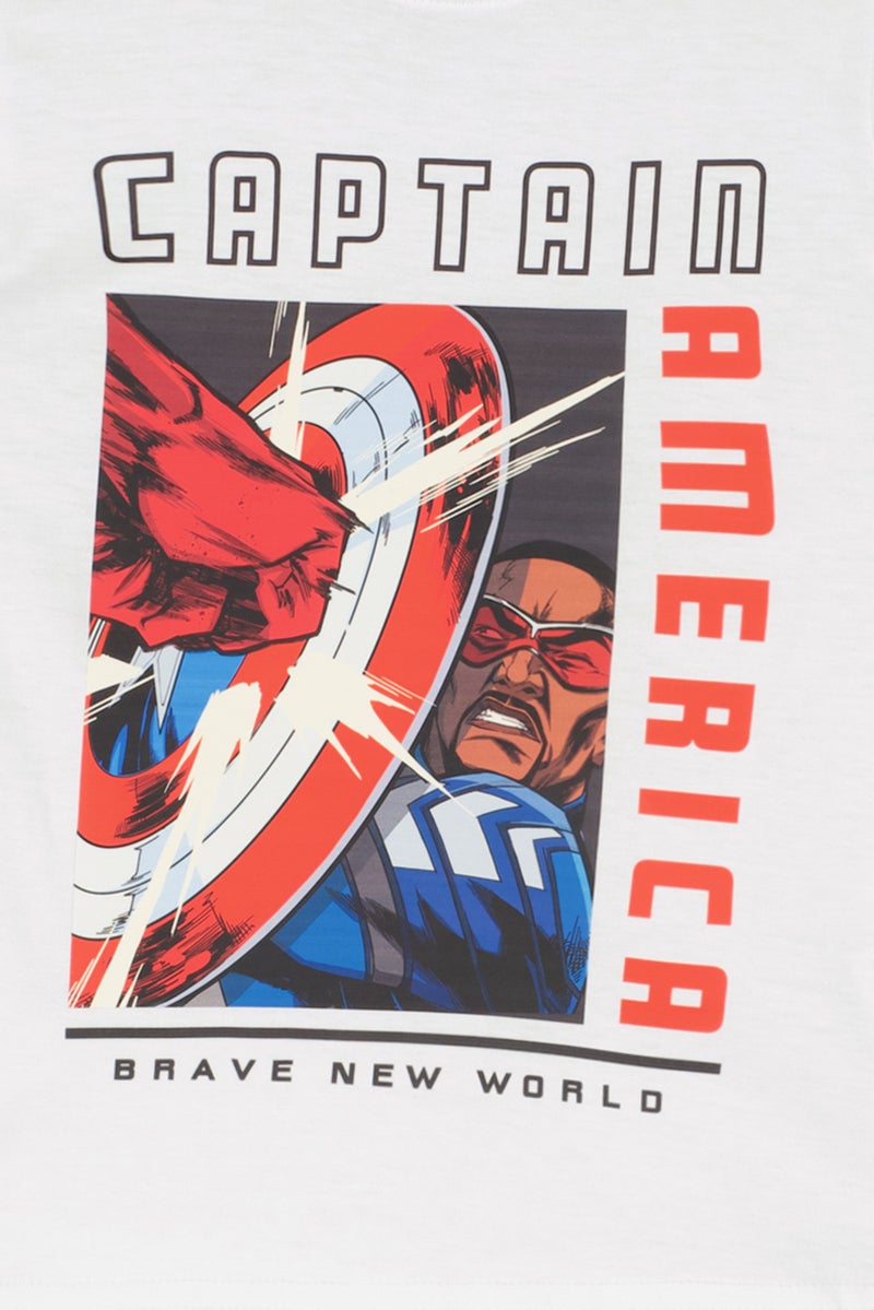 MARVEL تي شيرت قصير الأكمام للأطفال الأولاد كابتن أمريكا، أبيض - Image 3