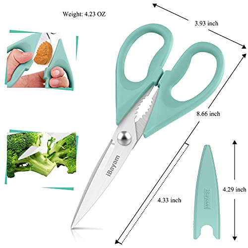 iBayam Kitchen Shears, iBayam Kitchen Scissors All Purpose Heavy Duty Meat Poultry Shears, Dishwasher Safe Food Cooking Stainless Steel Utility Scissors, Home Apartment Essentials, 2-Pack, Black, Aqua Sky - Image 3