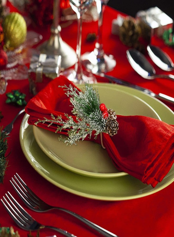 FRAMICS 12 Pieces Christmas Napkin Rings, Snowy Pine Cone Napkin Ring with Red Berry, Berry Napkin Holder Buckle for for Christmas Wedding Dinner Table Gathering Decor - Image 2