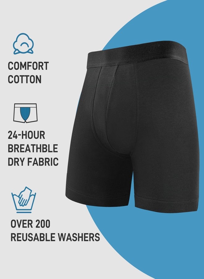 YESWEL Incontinence Underwear Long Leg For Men, 100ML Absorbent Cotton Washable Leak-Proof Reusable Boxer Brief 3 Pack (US, Alpha, Large, Regular, Regular, Black - Image 3