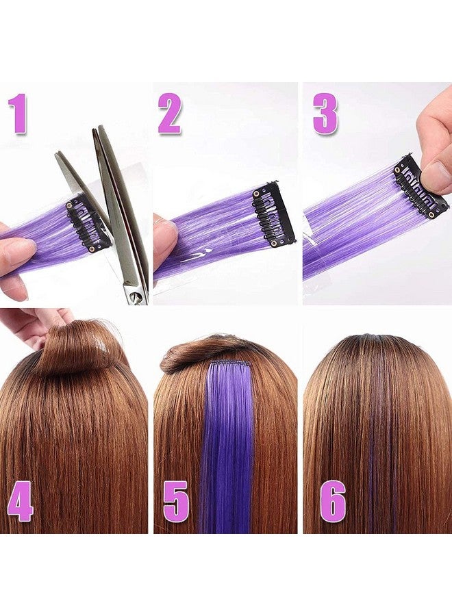 WHISKET Colored Party Highlights Clip In Hair Extensions For Girls 20 Inches Multi-Colors Straight Hair Synthetic Hairpieces In The Party [Pack Of 10] - Image 2
