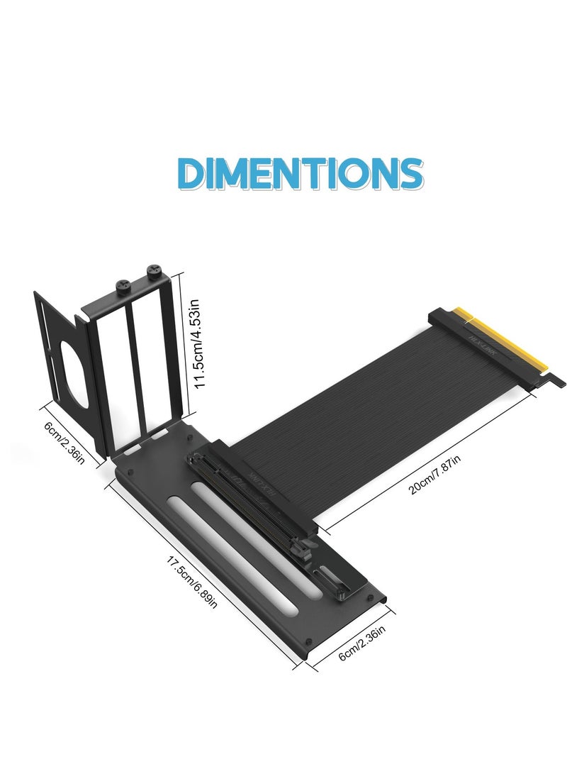 Vertical GPU Mounting Bracket with 20cm PCIe Riser Cable - 90° Right Angle Graphics Card Holder for PC Build, Black - Image 3