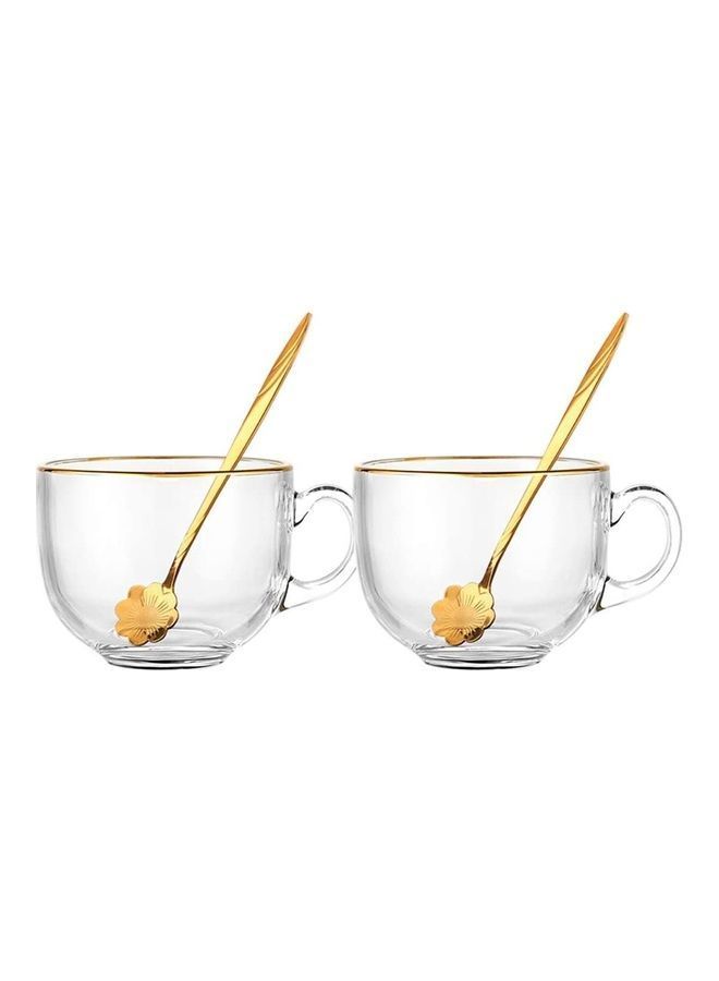 Y&D 2-Piece Phnom Penh Hammer Glass Cup with Spoon Clear/Gold 10.7 x 8.4 4.8cm - Image 1