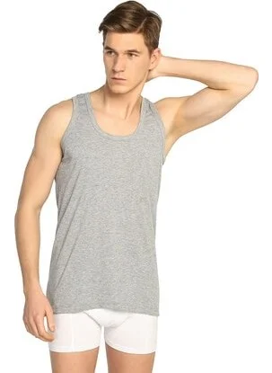 Tutku Men's 3-Pack Gray Cotton Ribbed Undershirt