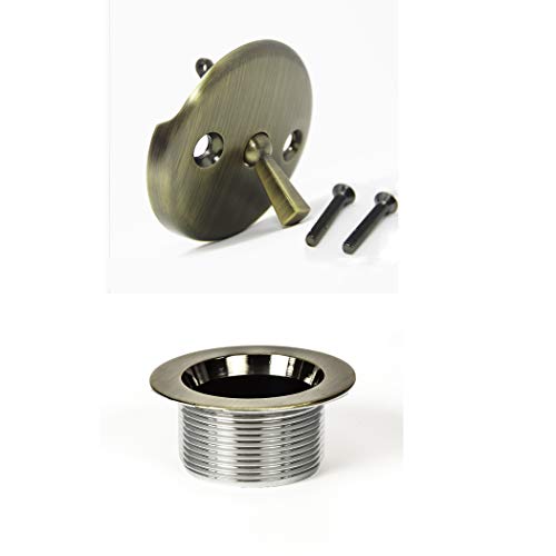 PermaFLOW PF WaterWorks PF0972-AB Bathtub Drain Assembly (Drainshoe, Traditional Strainer & Trip Lever Waste & Overflow Face Plate), Antique Brass - Image 1