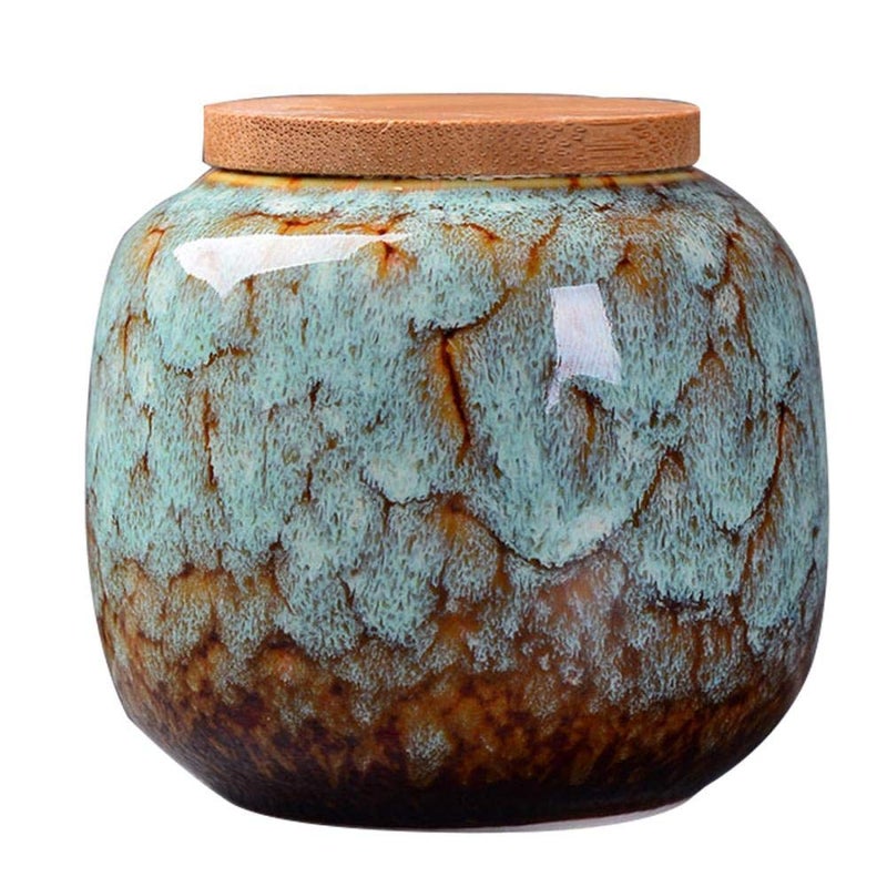 Simcat Ceramic Storage Jars, Exquisite Glaze Food Canisters for Kitchen Spice Storage,Tea Caddy Storage,Coffee Jar,Condiment Jar with Seald Lid (Light blue) - Image 1