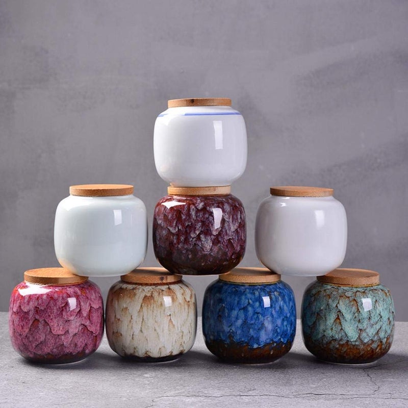 Simcat Ceramic Storage Jars, Exquisite Glaze Food Canisters for Kitchen Spice Storage,Tea Caddy Storage,Coffee Jar,Condiment Jar with Seald Lid (Light blue) - Image 3