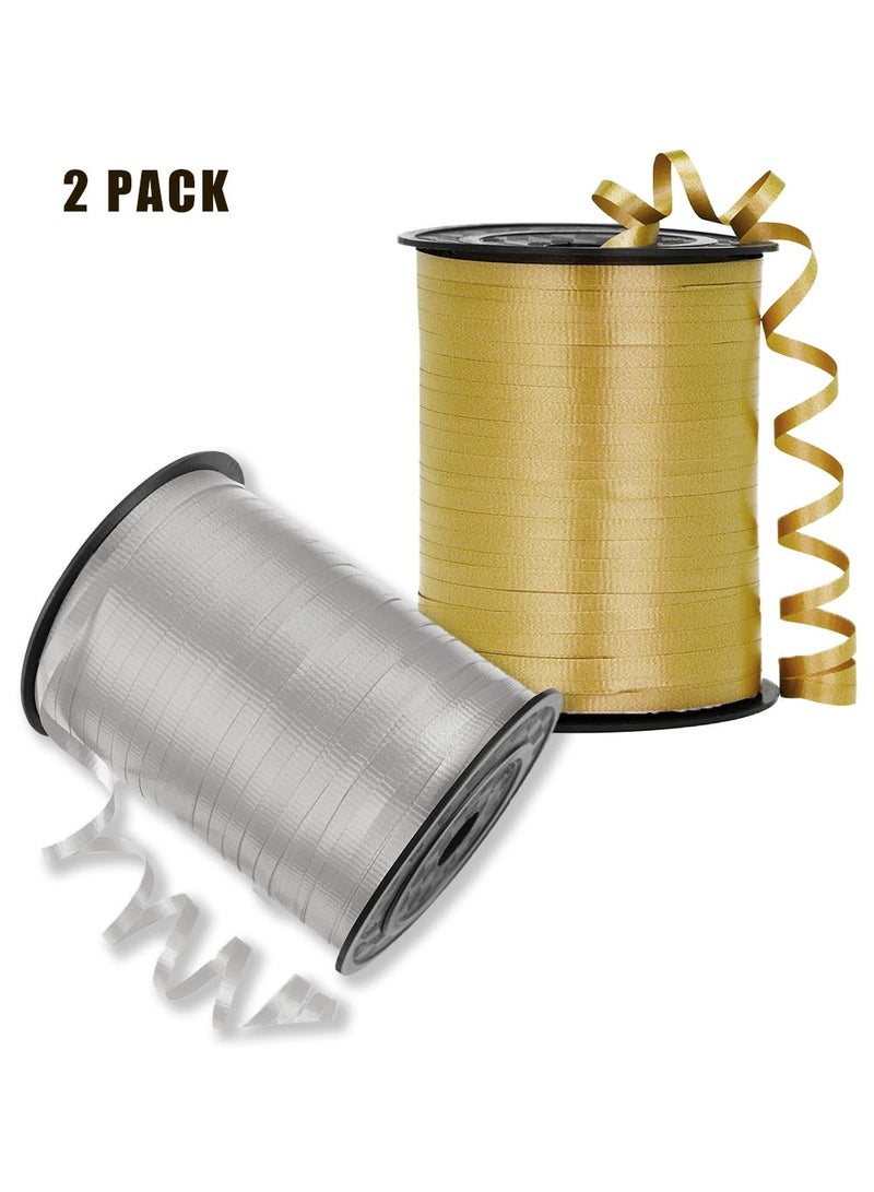 YOUGE 2 Pack Party Festival Attractive Decorative Elegant Lightweight Curling Ribbon 500 Yard, Curly Ribbon for Gift Wrapping, Balloon Ribbon, Balloon String, Thin Ribbon (Gold and Silver) - Image 1