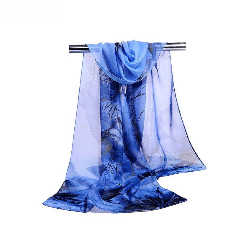Lotus Chiffon Scarf Shawl Women Summer Print 4# Red  - Image 3