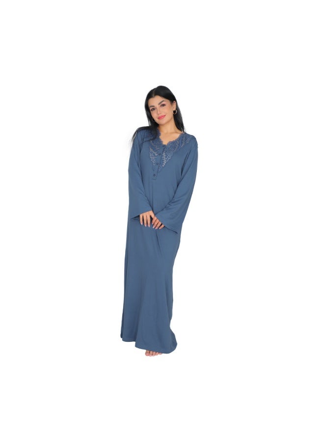 Dadoush Women's Embroidered Cotton Maxi Abaya - Long Modest Sleepwear | Soft Nightgown with Elegant Chest Detail - Image 1