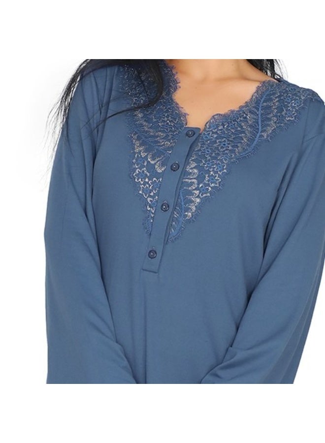 Dadoush Women's Embroidered Cotton Maxi Abaya - Long Modest Sleepwear | Soft Nightgown with Elegant Chest Detail - Image 2