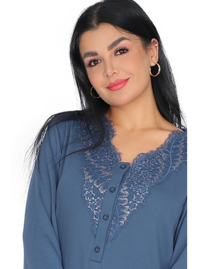 Dadoush Women's Embroidered Cotton Maxi Abaya - Long Modest Sleepwear | Soft Nightgown with Elegant Chest Detail - Image 4