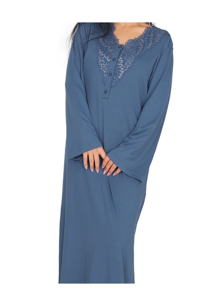 Dadoush Women's Embroidered Cotton Maxi Abaya - Long Modest Sleepwear | Soft Nightgown with Elegant Chest Detail - Image 3