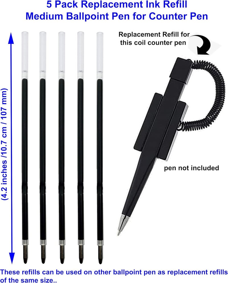Nobo 5 Pack Counter Coil Corded Wedgy Pen Replacement Refill, Writes Medium 1.0mm Tip Black Ink (5 Black Replacement Refill) - Image 1