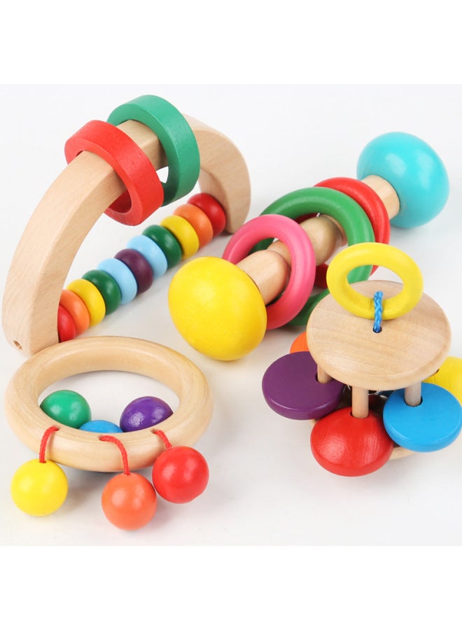 Wooden Toddler Puzzle Montessori Musical Instruments Early Education Toys Can Bite Wooden Hand Rattles To Soothe Gripping Toys Rattles-Color:1 Color - Image 5