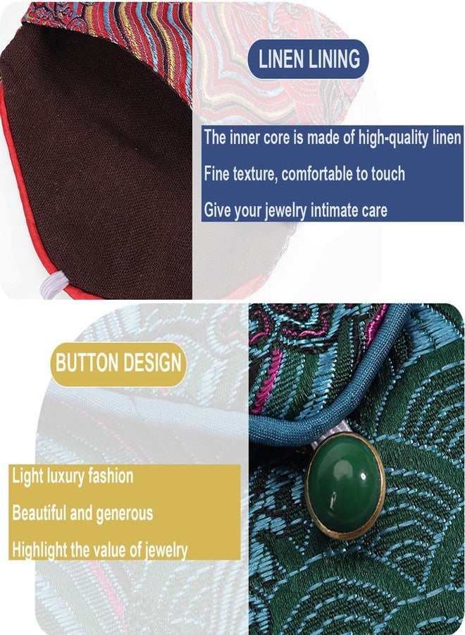 LOVNBHELP 2pcs Embroidery Jewelry Roll 2 Styles Jewelry Silk Purse Pouchs Damask Cloth Roll Brocade Organizer with Snap Button and Zipper Small Gift Bags for Travel Storage Jewelry/Peacock Green - Image 4