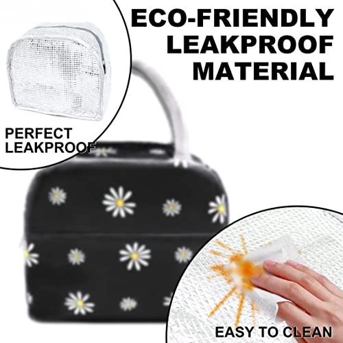 Sonuimy Insulated Lunch Bag Women, Reusable Cute Tote Lunch Box for Adult & Men, Leakproof Cooler Lunch Bags for Work Office Travel Picnic (Black with White Daisy) - Image 2