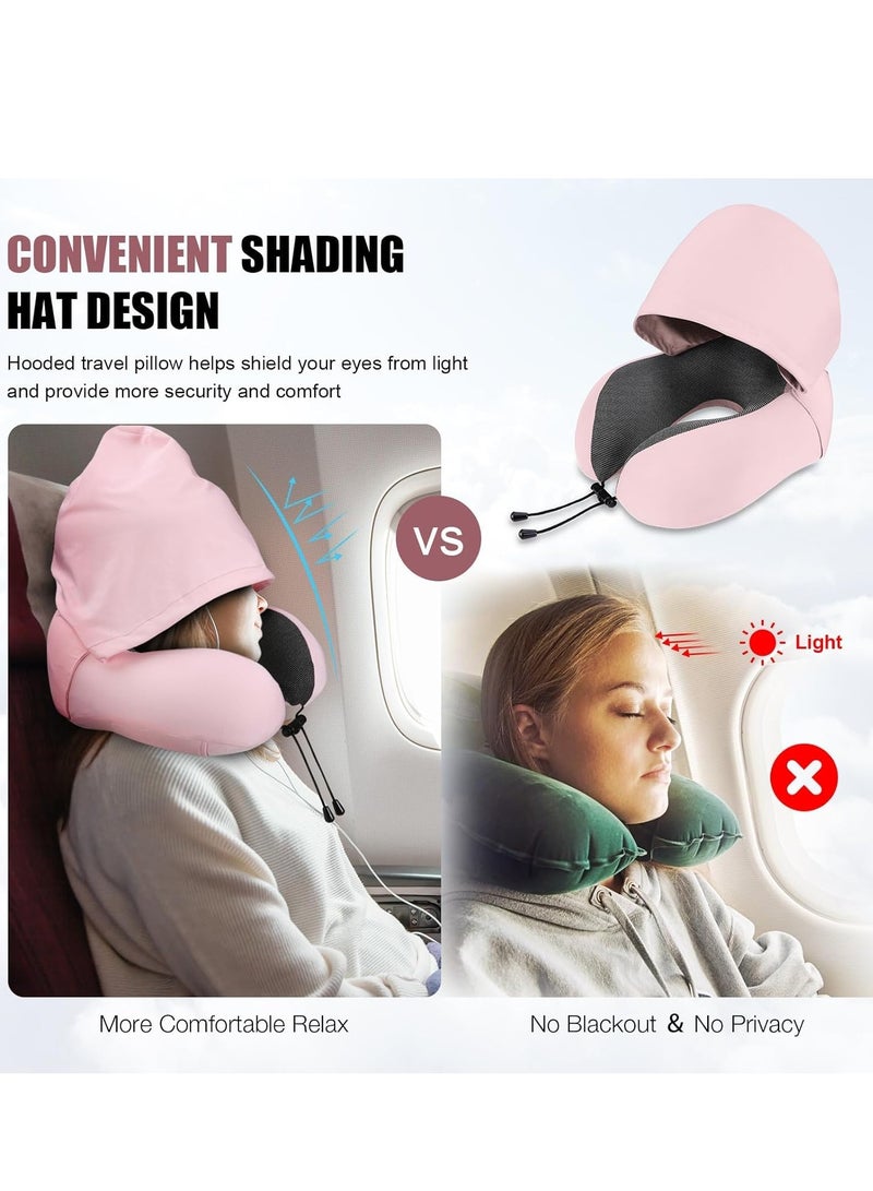 SYOSI Neck Pillow for Travel, Memory Foam Travel with Hood, Adult Airplane Head Rest Support, Portable Office Cars Trains Long Flights Sleeping (Pink) - Image 5