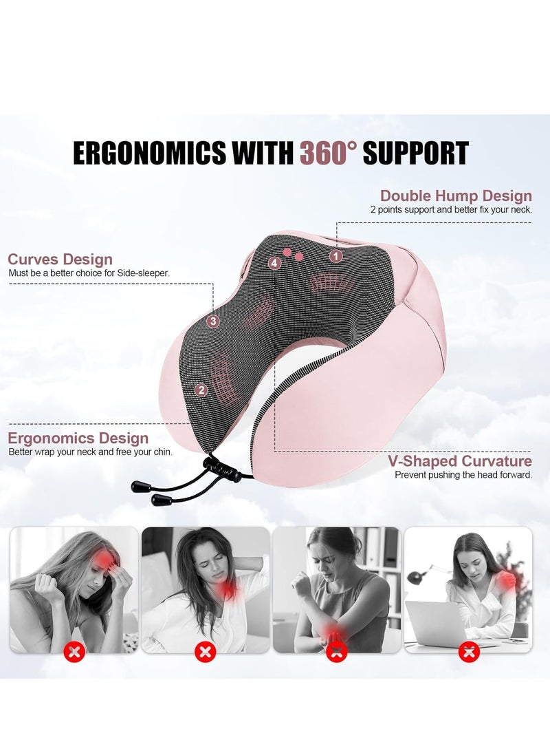 SYOSI Neck Pillow for Travel, Memory Foam Travel with Hood, Adult Airplane Head Rest Support, Portable Office Cars Trains Long Flights Sleeping (Pink) - Image 3
