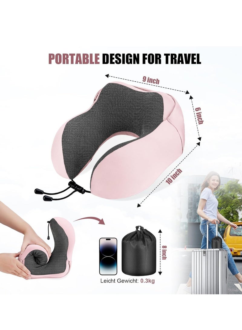 SYOSI Neck Pillow for Travel, Memory Foam Travel with Hood, Adult Airplane Head Rest Support, Portable Office Cars Trains Long Flights Sleeping (Pink) - Image 4