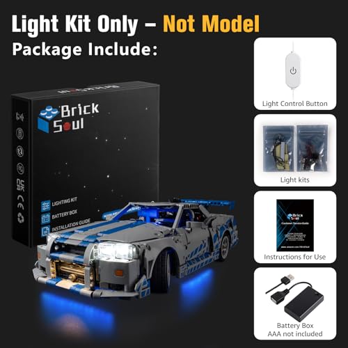 BrickSoul Upgrade Light Kit for Lego 42210 2 Fast 2 Furious Nissan Skyline GTR R34 Car Building with ONOff Dimmer Switch Hidden Cable Tech Easy Install Lighting Set 42210 NOT Included - Image 5