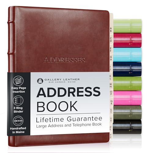 Gallery Leather Large Address Book with Alphabetical Tabs up to 480 records, Leather Notebook Hardcover, Telephone and Address Books - 9x7, Desk Address, Acadia Tan - Image 1