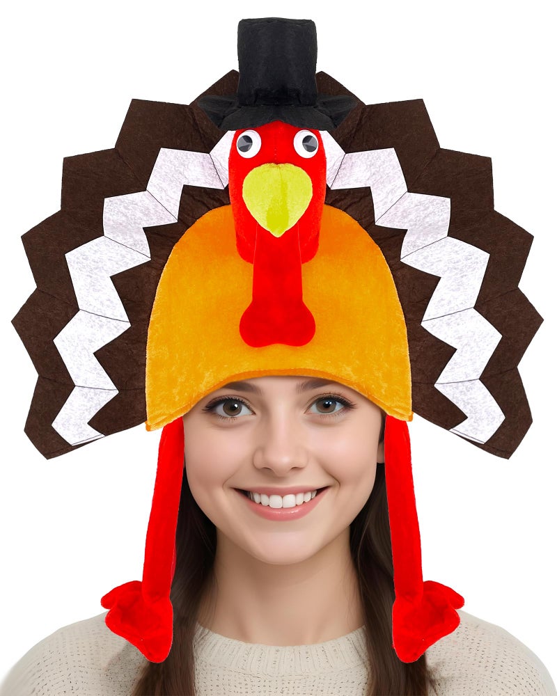Asikkon Turkey Hat Thanksgiving Cap Novelty Plush Thanksgiving Costume for Holiday Event - Image 1