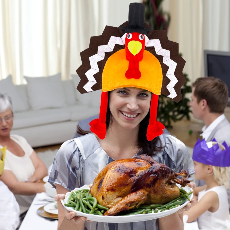 Asikkon Turkey Hat Thanksgiving Cap Novelty Plush Thanksgiving Costume for Holiday Event - Image 4