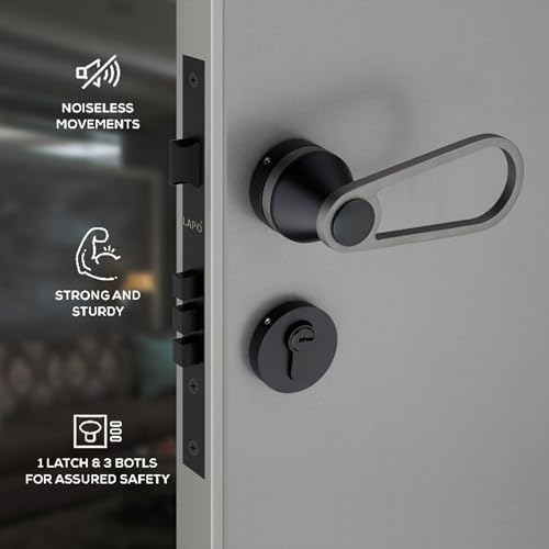 LAPO Solid Brass Mortise Door Lock | Strong Lock Handleset with 3 Keys for Main Door, Office & Hotels | Black Finish | Long-Lasting Security | 3 Years Warranty Ro-152 - Image 4